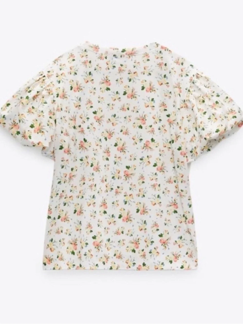 Zara Floral Puff Sleeve Blouse in Cream Size L NWOT